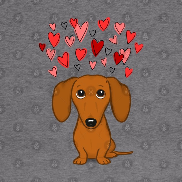 Cute Dog | Dachshund with Valentine Hearts | Wiener Dog Cartoon by Coffee Squirrel